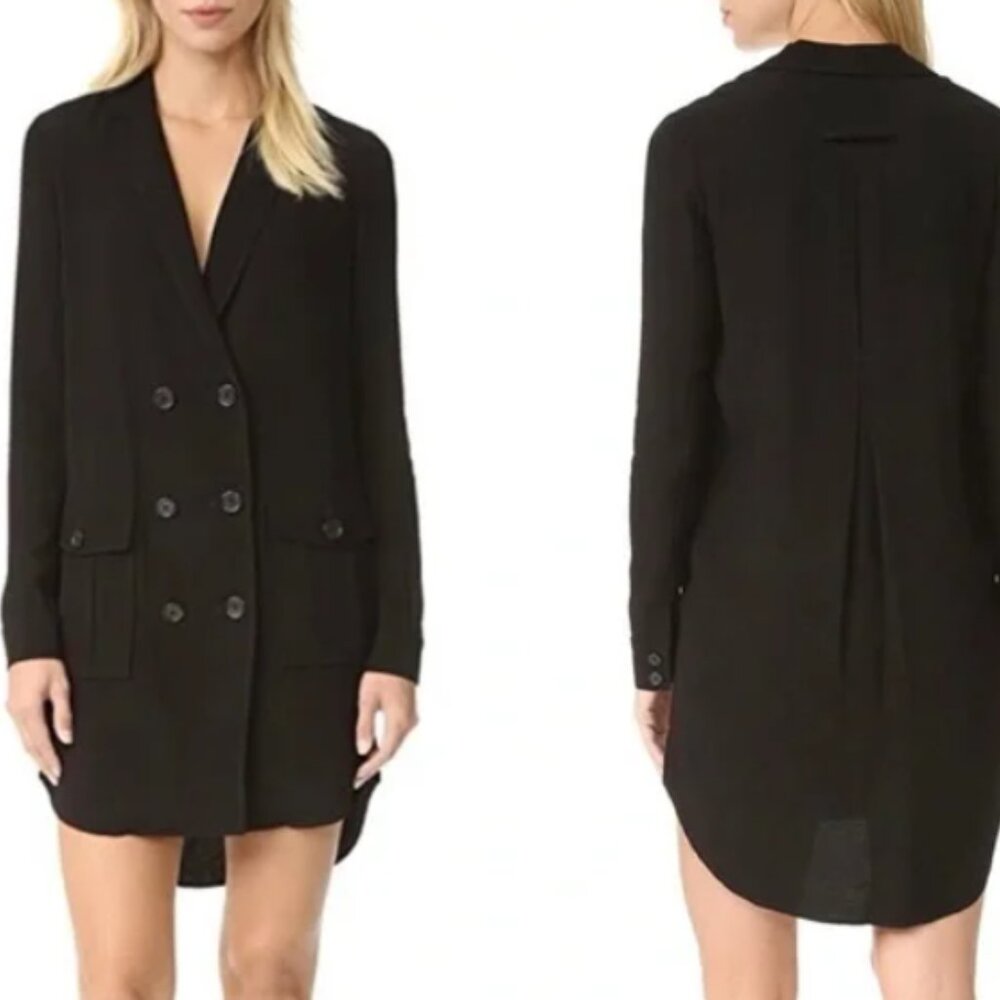 Rebecca Minkoff Leslie Crepe Tuxedo Dress Long Sleeve V-Neck‎ Black Size 0